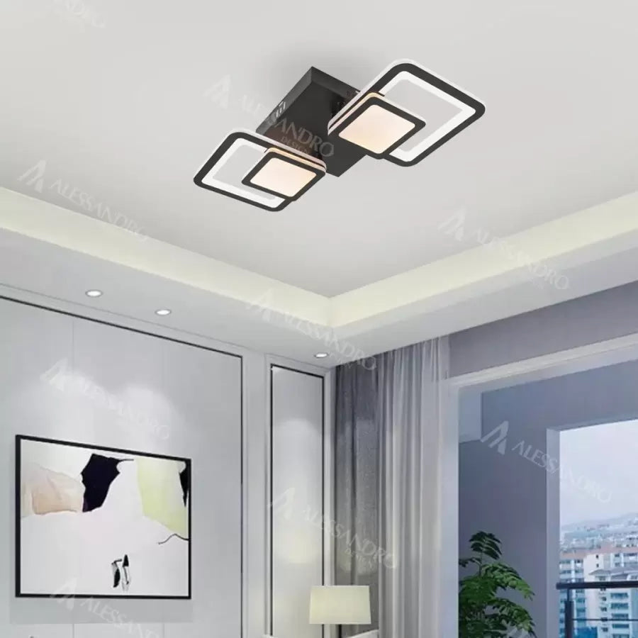 BALANS 44W LED Chandelier with Remote Control, 2 Squares, Cool/Warm/Neutral Light, Dimmable, Black, imaginea 7