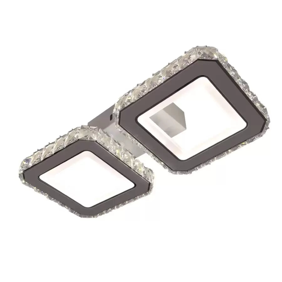 QUADRIS 41W LED Chandelier with Remote Control and Crystal, 2 Squares, Cool/Warm/Neutral Light, Dimmable, White, imaginea 1