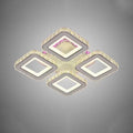 Lustra LED cu telecomanda si cristal BLAKELY RGB 74W, 4 Patrate, lumina Rece/Calda/Neutra, Dimabila, Alb