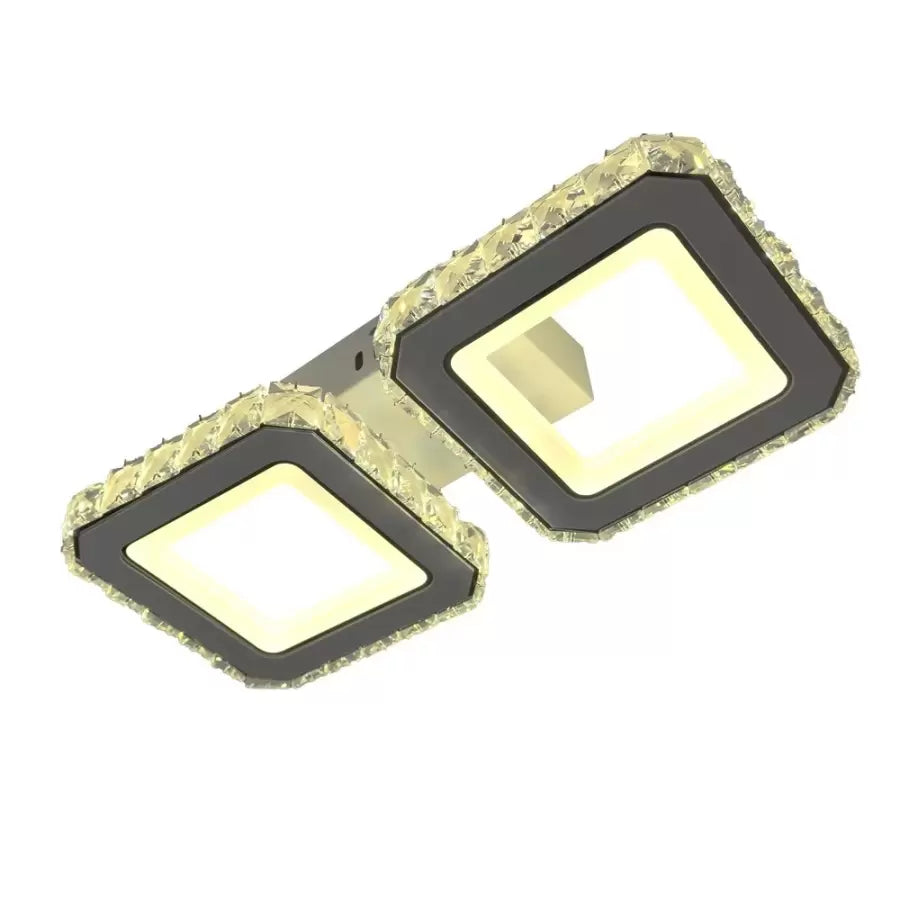 QUADRIS 41W LED Chandelier with Remote Control and Crystal, 2 Squares, Cool/Warm/Neutral Light, Dimmable, White, imaginea 3