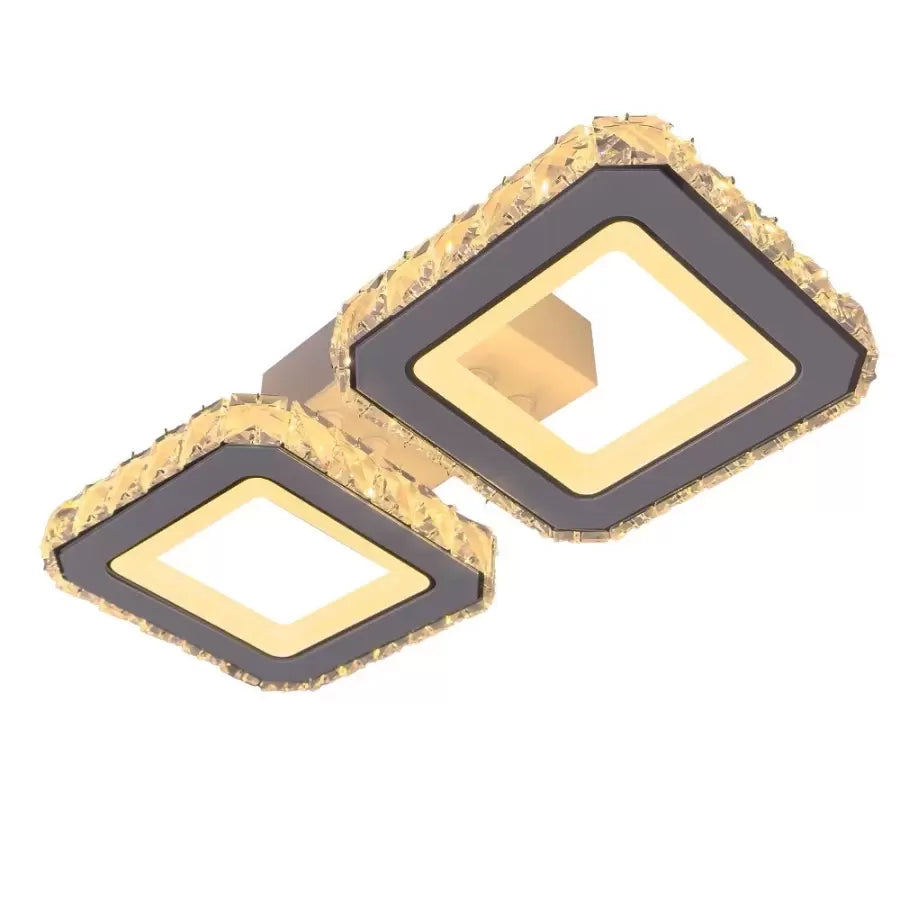 QUADRIS 41W LED Chandelier with Remote Control and Crystal, 2 Squares, Cool/Warm/Neutral Light, Dimmable, White, imaginea 4