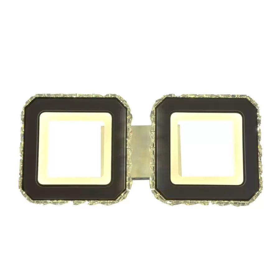 Lustra LED cu telecomanda si cristal QUADRIS 41W, 2 Patrate, lumina Rece/Calda/Neutra, Dimabila, Alb