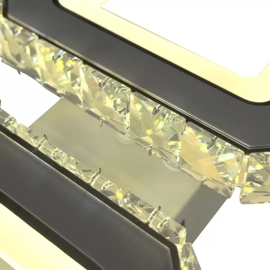 QUADRIS 41W LED Chandelier with Remote Control and Crystal, 2 Squares, Cool/Warm/Neutral Light, Dimmable, White, imaginea 2