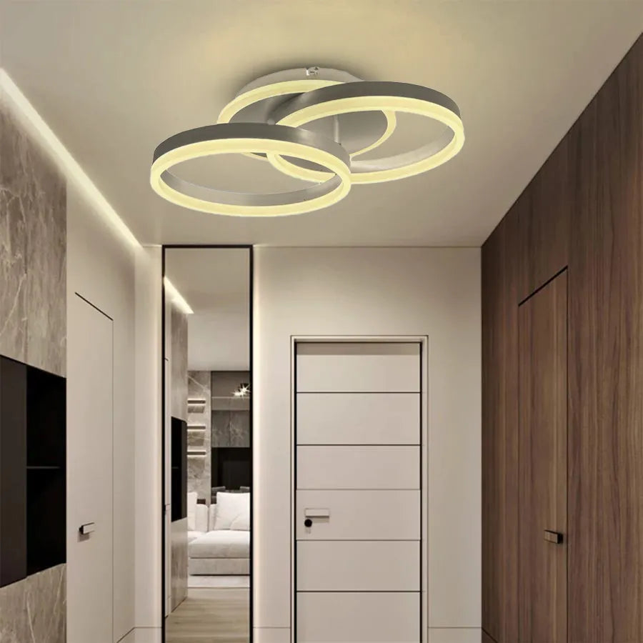 Lustra LED cu telecomanda LYRA 120W, 2 Cercuri, lumina Rece/Calda/Neutra, Dimabila, Crom Lucios