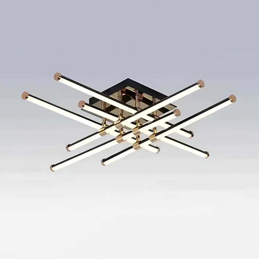 Lustra LED cu telecomanda DELLIAH 144W, 6 Elemente, Liniara, lumina Rece/Calda/Neutra, Dimabila, Negru Auriu Lucios