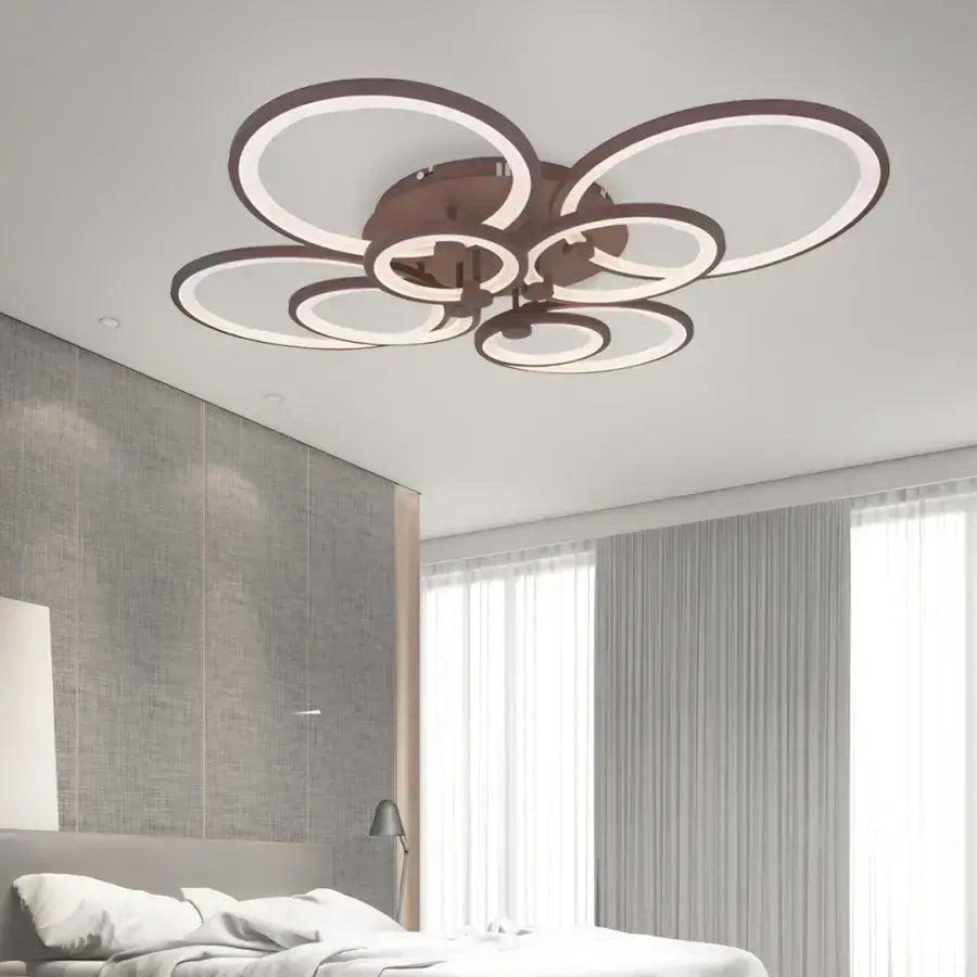 Lustra LED cu telecomanda ALANI 200W, 8 Cercuri, lumina Rece/Calda/Neutra, Dimabila, Maro