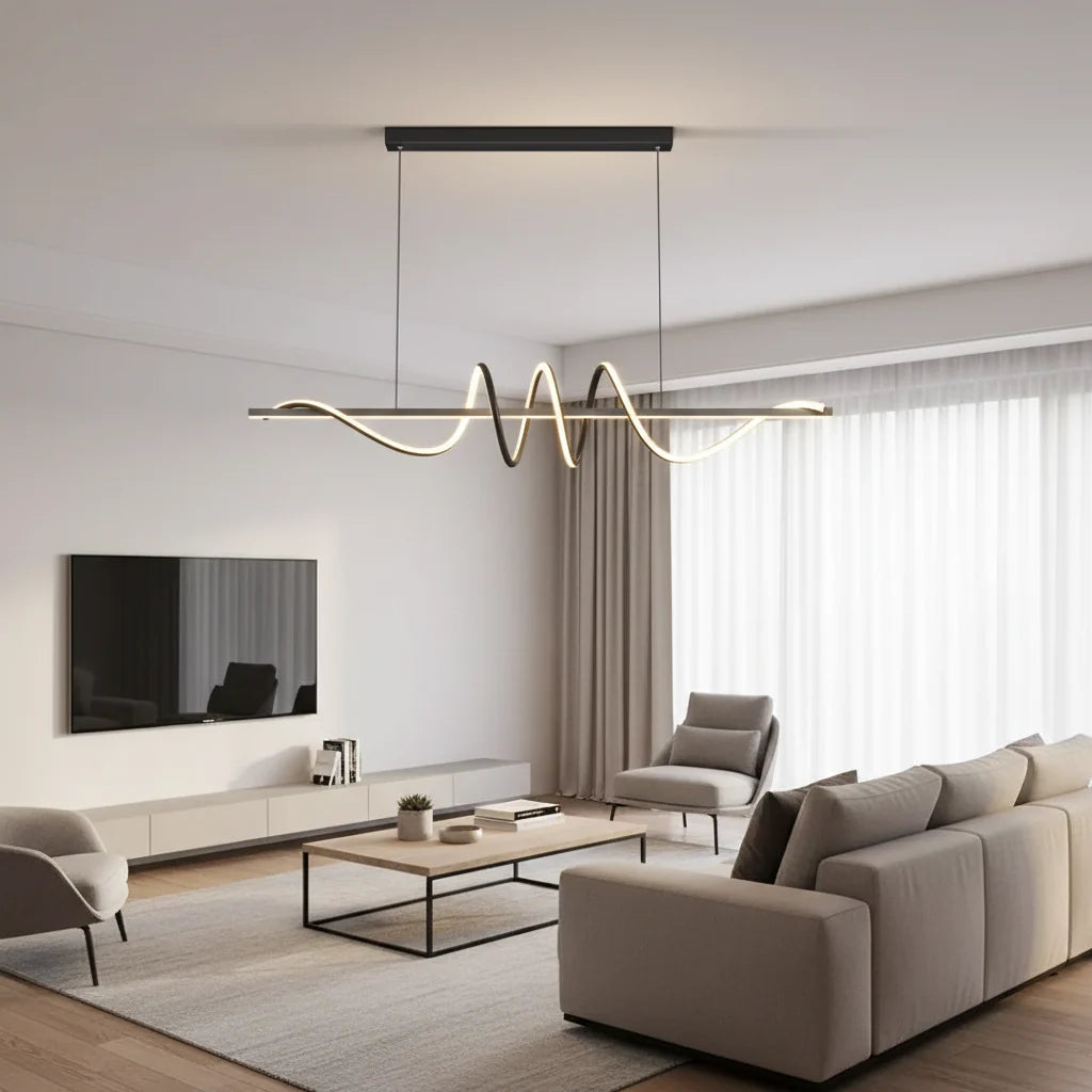 Lustra LED suspendata cu telecomanda RIBBON 64W, Liniara, lumina Rece/Calda/Neutra, Dimabila, Negru, Inaltime Reglabila