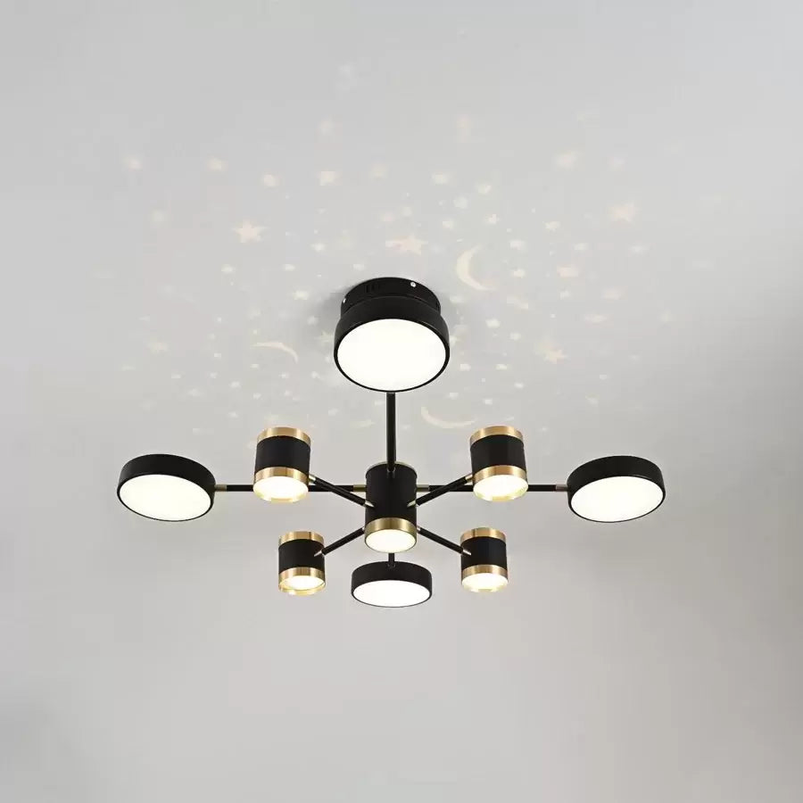Lustra LED cu telecomanda NOVA 87W, 8 Elemente,lumina Rece/Calda/Neutra, Dimabila, Negru
