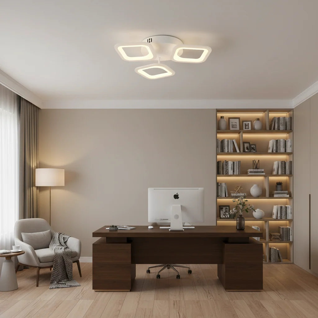 Lustra LED ERIKA 20W, 3 Patrate, Lumina Calda/Neutra/Rece, Alb, Metal si Acril, imaginea 8