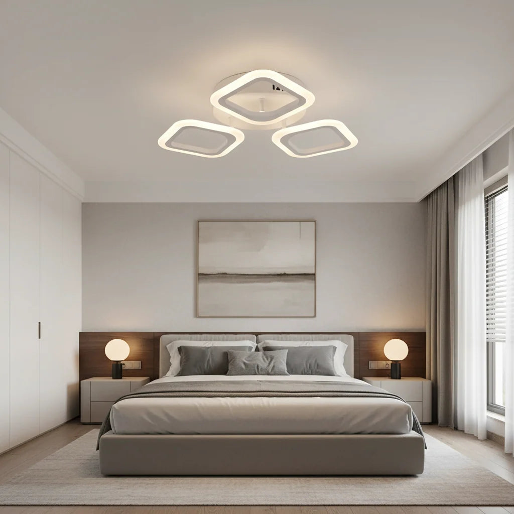 Lustra LED ERIKA 20W, 3 Patrate, Lumina Calda/Neutra/Rece, Alb, Metal si Acril, imaginea 6