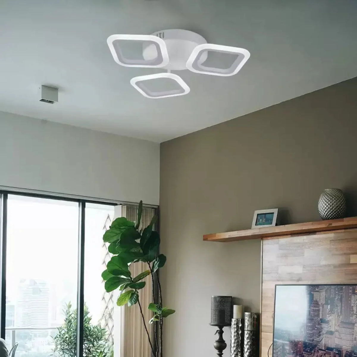 Lustra LED ERIKA 20W, 3 Patrate, Lumina Calda/Neutra/Rece, Alb, Metal si Acril, imaginea 7