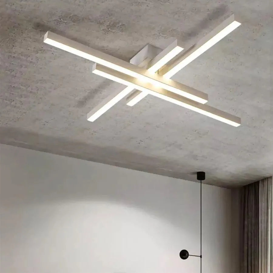 Lustra LED cu telecomanda MORA 80W, 4 Elemente, Liniara, lumina Rece/Calda/Neutra, Dimabila, Alb