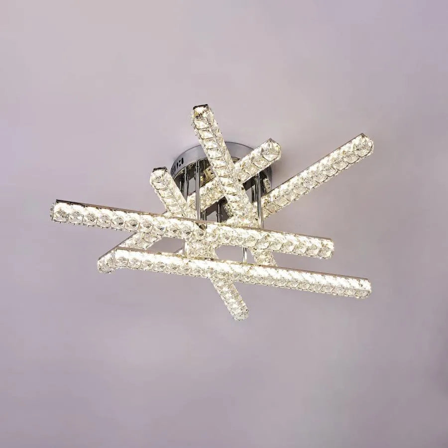 Lustra LED cu telecomanda si cristal GRACIANA 168W, Liniara, lumina Rece/Calda/Neutra, Dimabila, Crom Lucios