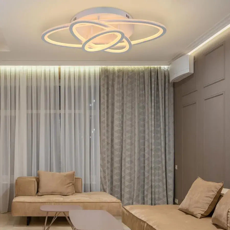 Plafoniera LED cu telecomanda TIANA 78W, 3 Elipse, lumina Rece/Calda/Neutra, Dimabila, Alb