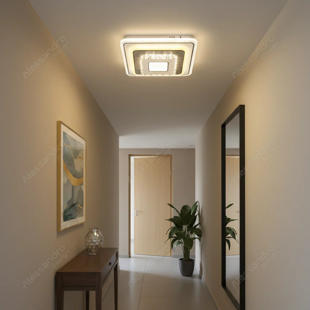 LED lustr s krištáľom MITA 39 W, 20 × 20 cm, štvorcový, studené/teplé/neuterálne svetlo, biela, imaginea 1