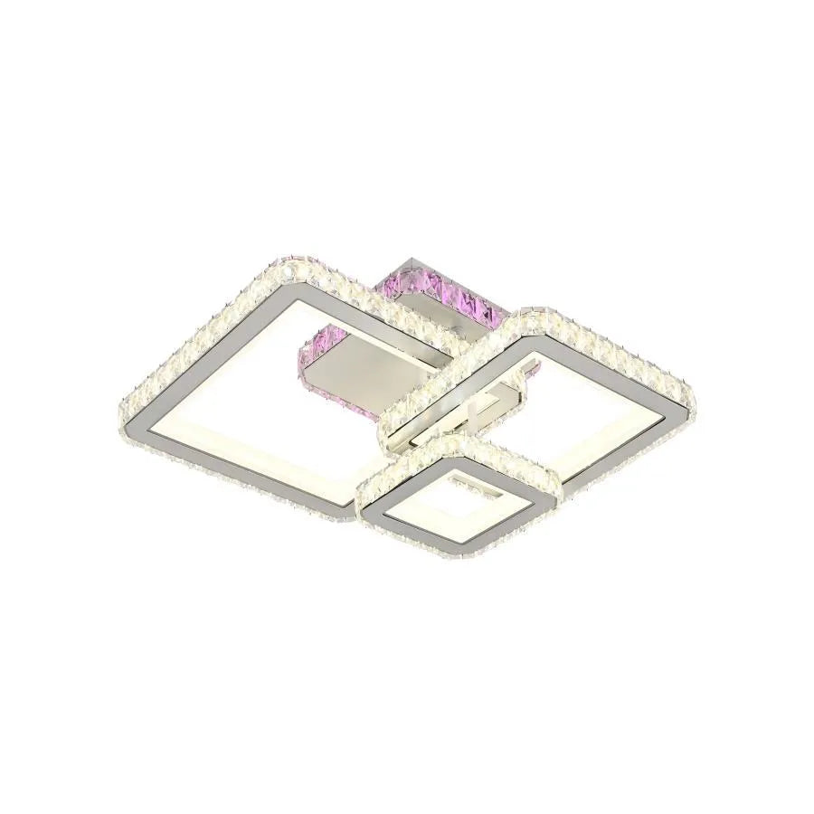 Lustra LED cu telecomanda si cristal BLAKELY RGB 166W, 3 Patrate, lumina Rece/Calda/Neutra, Dimabila, Alb