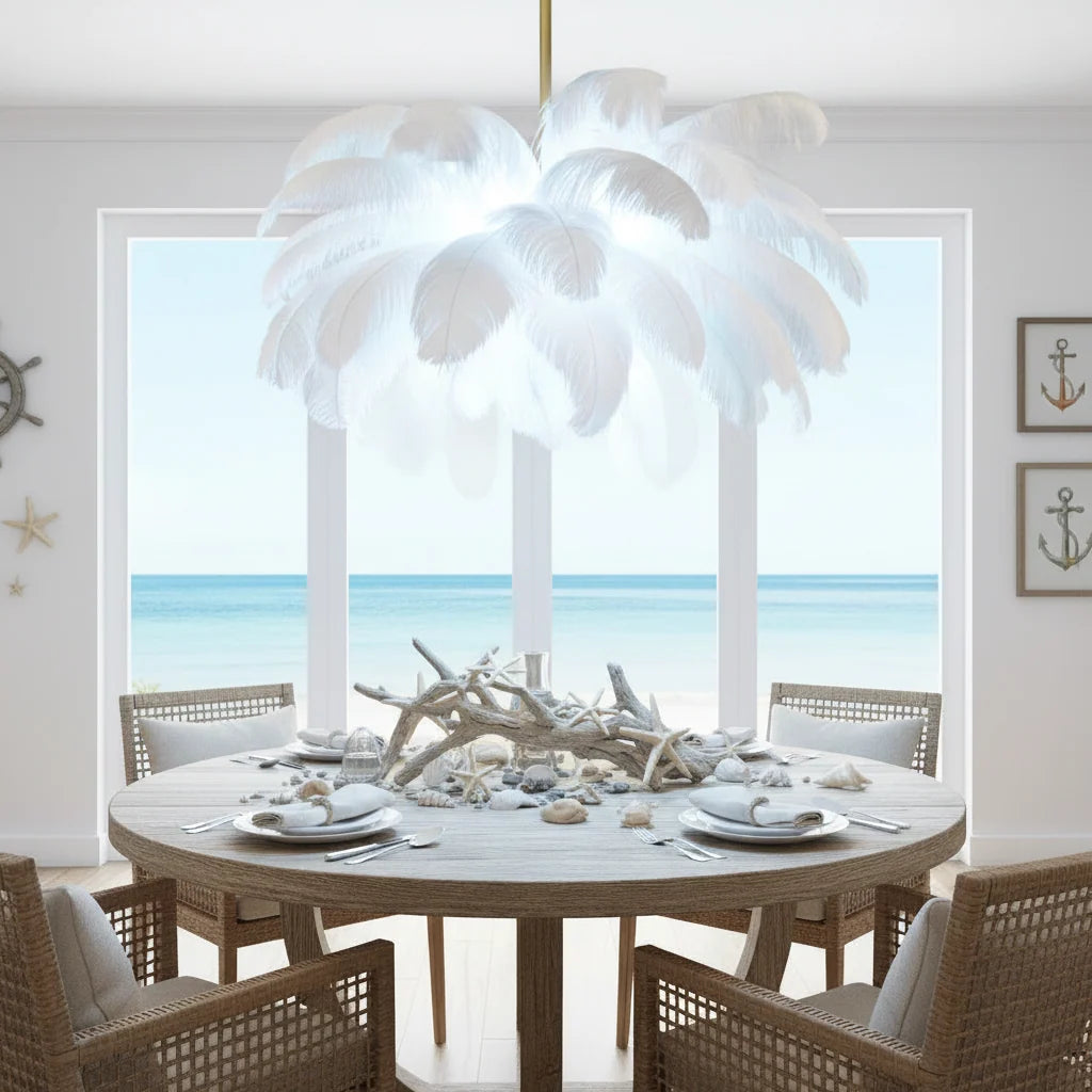 Candelabru Modern Minoss, 8W, Lumina Rece 6000K, Diametru 75 cm, Pene, Alb
