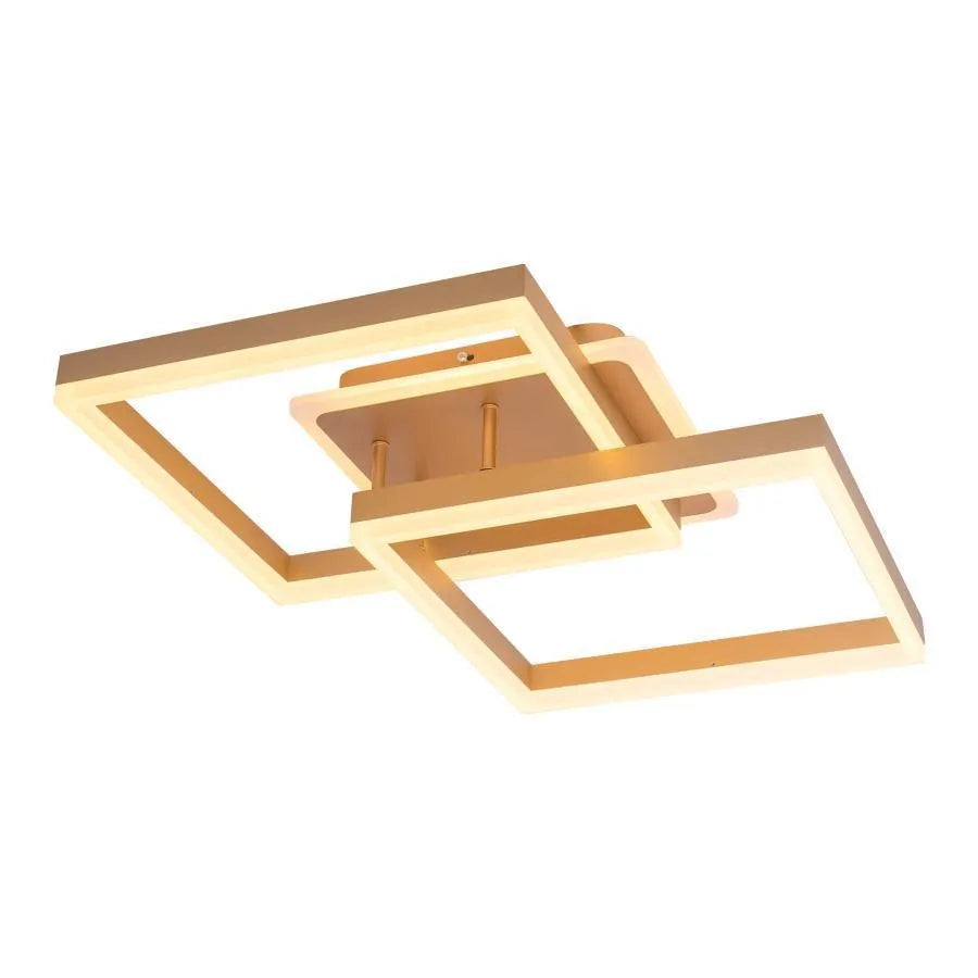 Lustra LED cu telecomanda ARWEN 142W, 2 Patrate, lumina Rece/Calda/Neutra, Dimabila, Auriu
