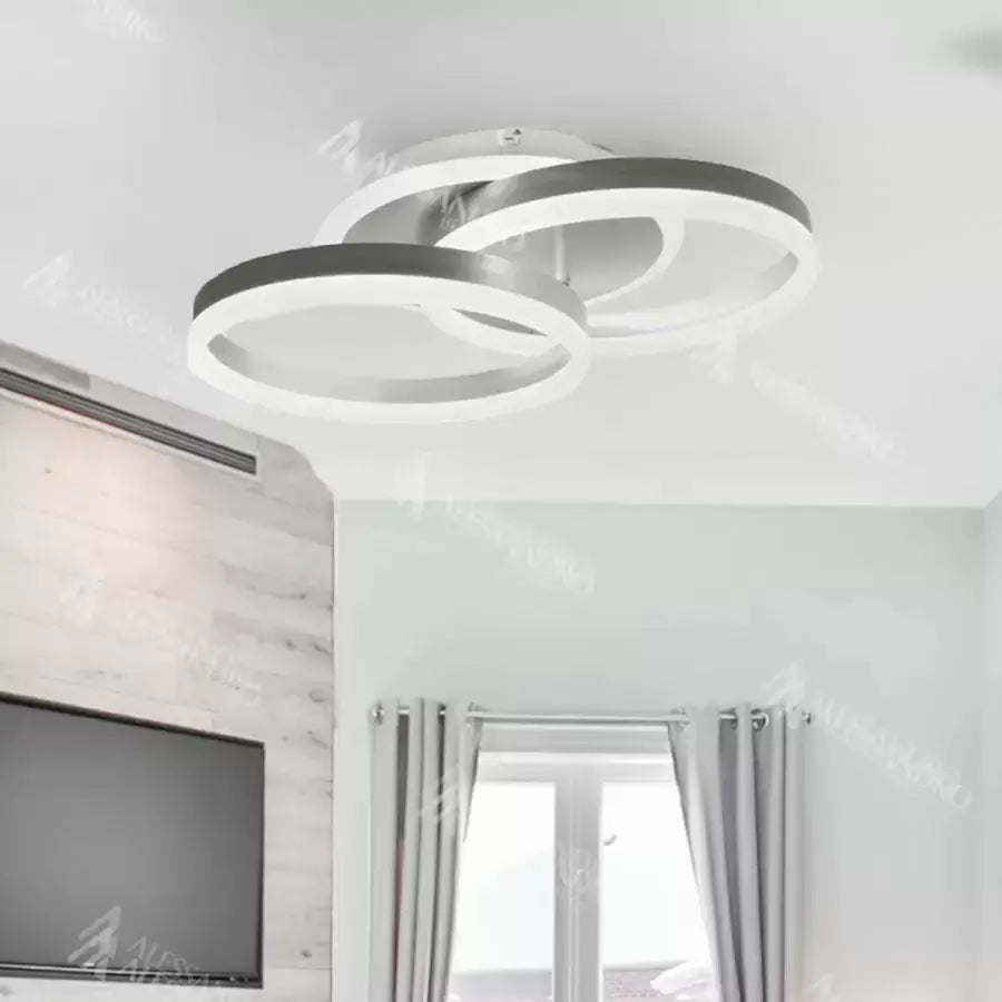 Lustra LED cu telecomanda LYRA 120W, 2 Cercuri, lumina Rece/Calda/Neutra, Dimabila, Crom Lucios