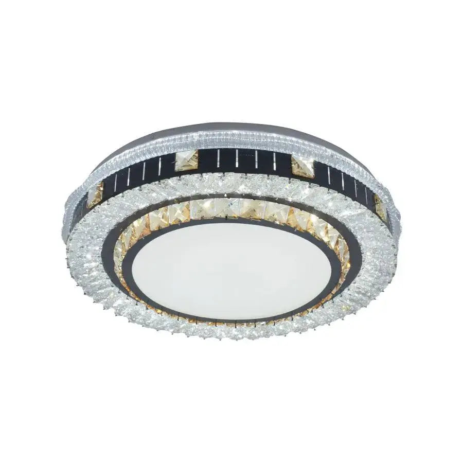 Lustra LED cu telecomanda si cristal KANNON 96W, Rotunda, lumina Rece/Calda/Neutra, Dimabila, Crom Lucios