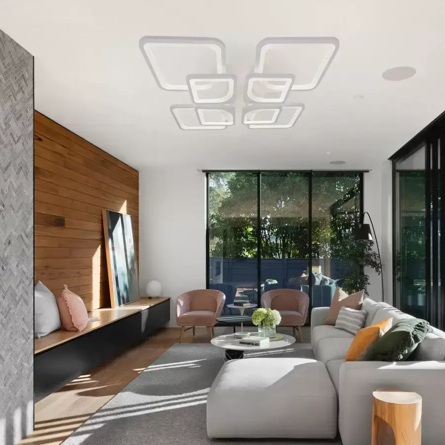 ZOE 138W LED Chandelier with Remote Control, 8 Squares, Cool/Warm/Neutral Light, Dimmable, White, imaginea 6