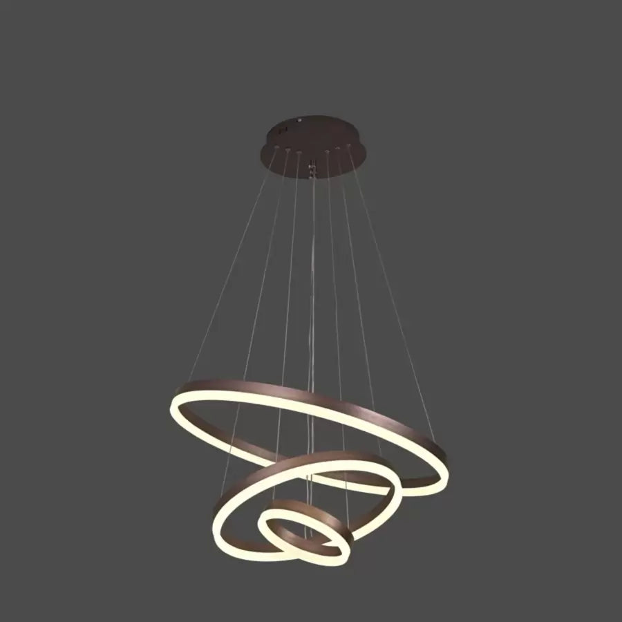 Lustra LED suspendata cu telecomanda EMANUELLE 152W, 3 Cercuri, lumina Rece/Calda/Neutra, Dimabila, Maro, Inaltime Reglabila