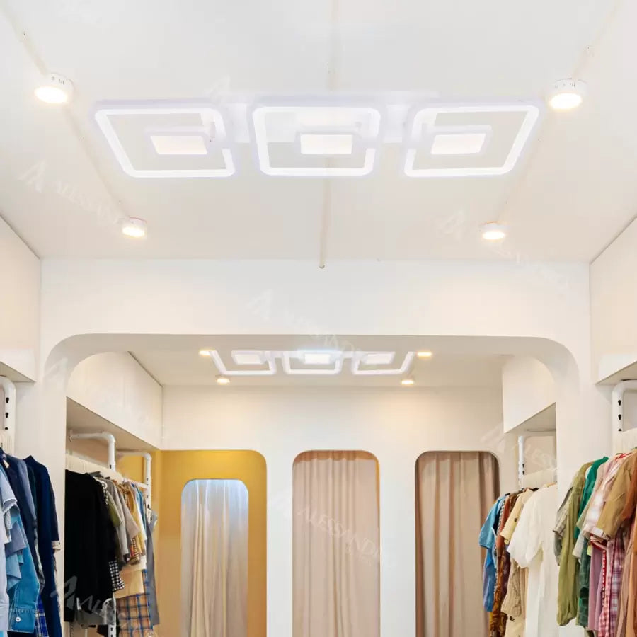 Lustra LED cu telecomanda FELIX 87W, 3 Patrate, lumina Rece/Calda/Neutra, Dimabila, Alb