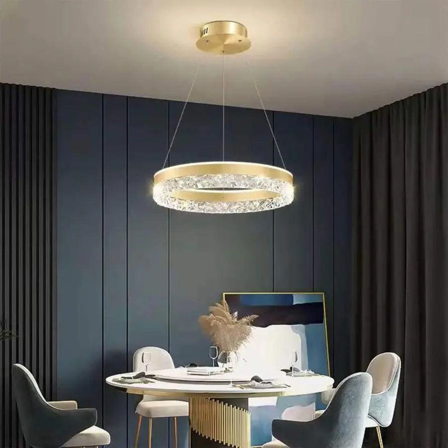 Lustra LED suspendata cu telecomanda BRINDA 124W, lumina Rece/Calda/Neutra, Dimabila, Auriu, Inaltime Reglabila