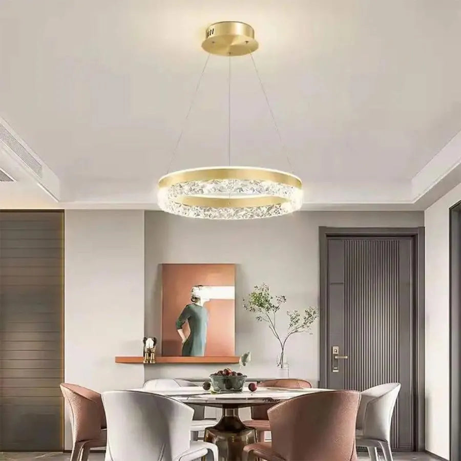 Lustra LED suspendata cu telecomanda BRINDA 124W, lumina Rece/Calda/Neutra, Dimabila, Auriu, Inaltime Reglabila