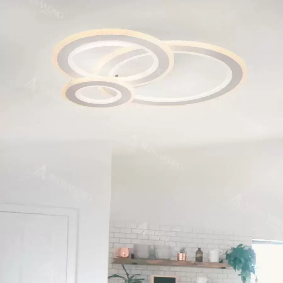 Lustra LED KYLIE 77W, 3 Cercuri, lumina Rece/Calda/Neutra, Alb