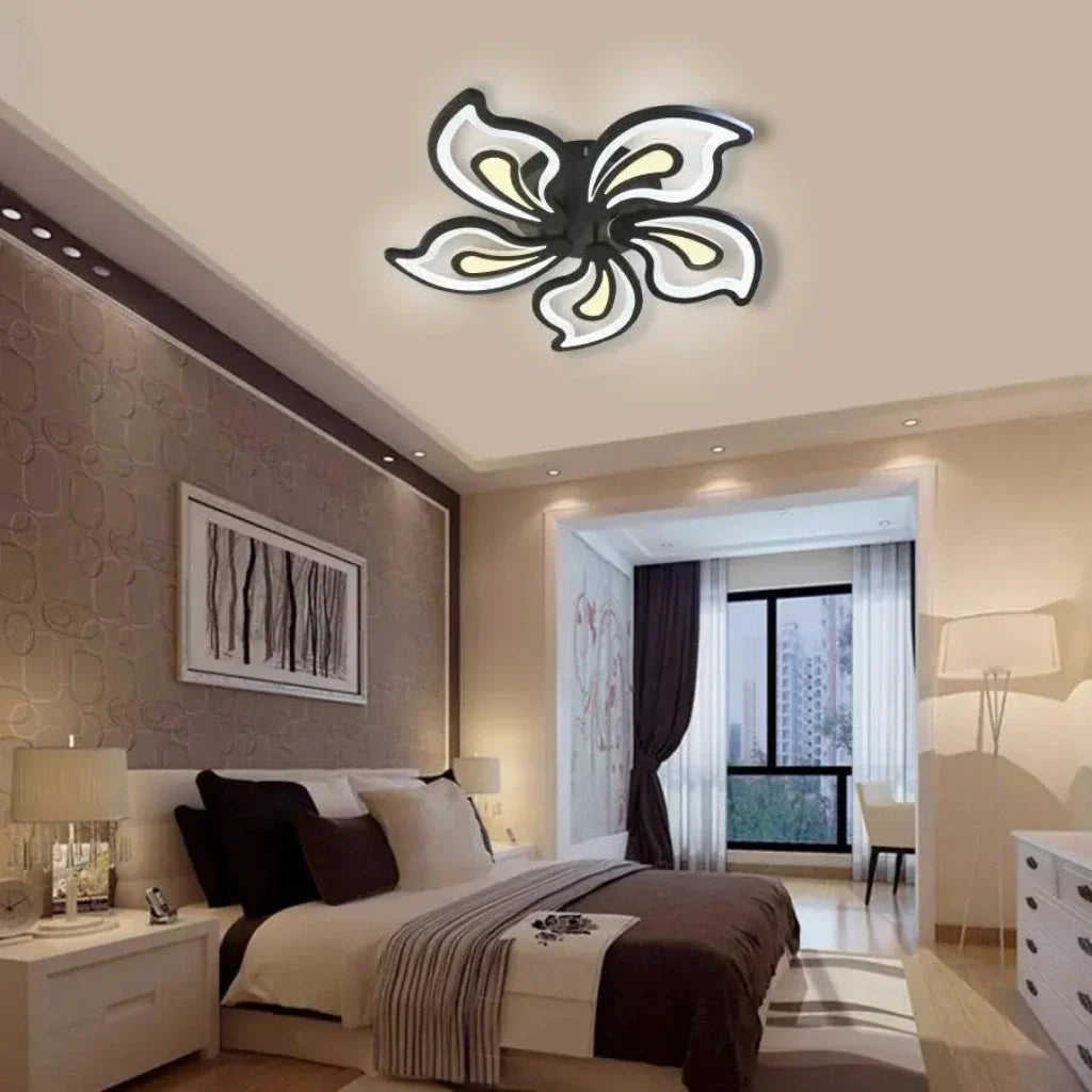 Lustra LED cu telecomanda GLORIOSA 150W, 5 Petale, lumina Rece/Calda/Neutra, Dimabila, Negru