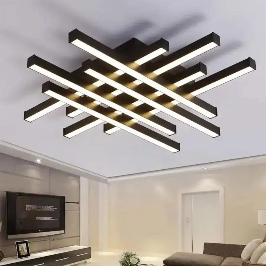 Lustra LED cu telecomanda MORA 160W, 8 Elemente, Liniara, lumina Rece/Calda/Neutra, Dimabila, Negru