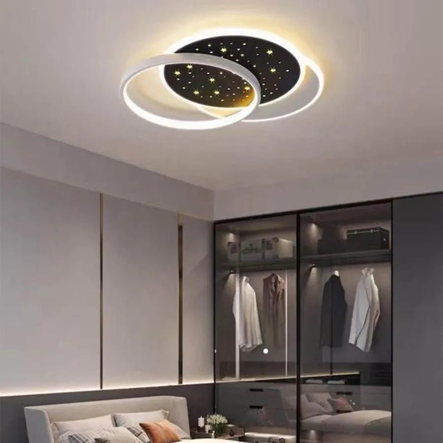 Lustra LED cu telecomanda ODESSA 132W, 3 Cercuri, lumina Rece/Calda/Neutra, Dimabila, Negru