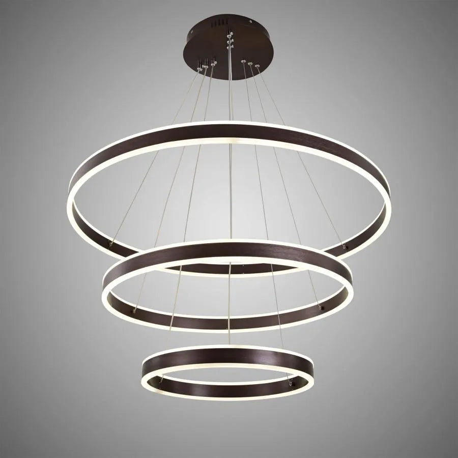 Lustra LED suspendata cu telecomanda OLATHE 400W, 3 Cercuri, lumina Rece/Calda/Neutra, Dimabila, Maro, Inaltime Reglabila