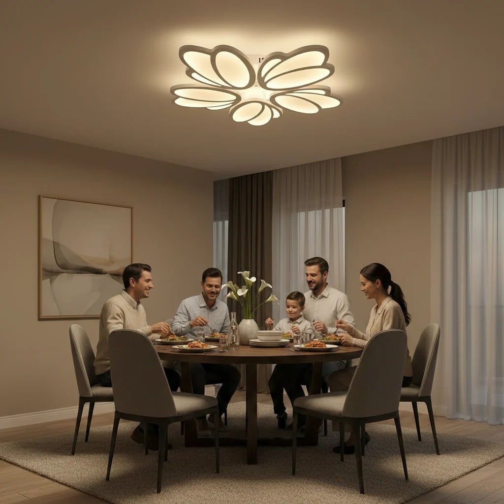 LED luster s diaľkovým ovládačom TULIP 81W, 5 lístkov, studené/teplé/neutrálne svetlo, stmívateľný, biela farba, imaginea 5