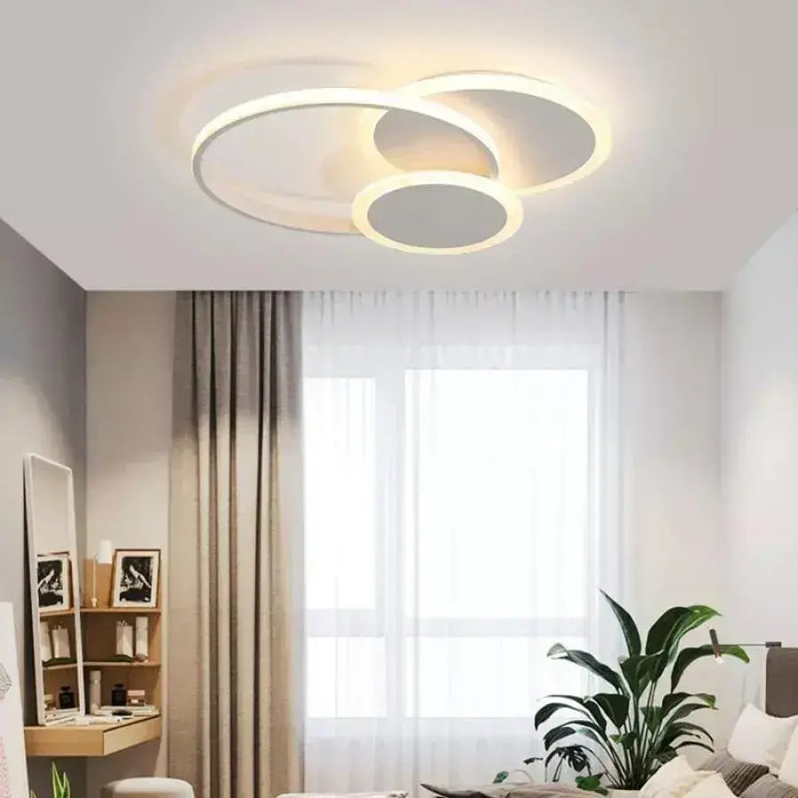 SILVIAN LED Chandelier with Remote Control, 58W, 3 Rings, Cool/Warm/Neutral Light, Dimmable, White, imaginea 1