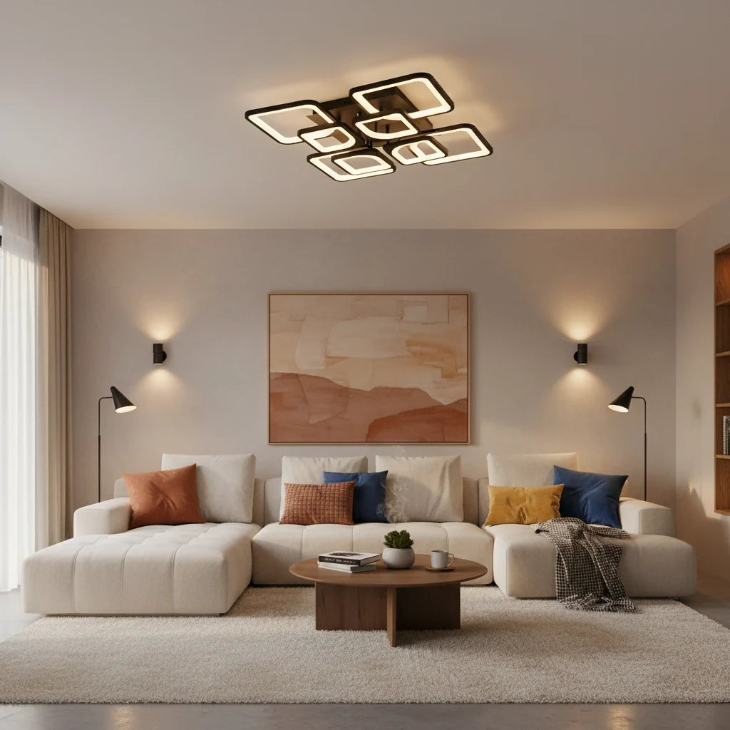 ZOE LED Chandelier with Remote Control, 8 Squares, 138W, Cool/Warm/Neutral Light, Dimmable, Black, imaginea 4