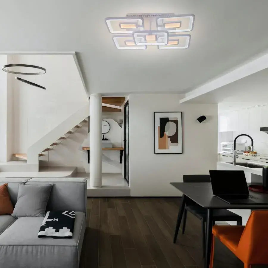 Lustra LED cu telecomanda FELIX 119W, 5 Patrate, lumina Rece/Calda/Neutra, Dimabila, Alb