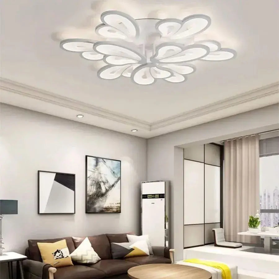 Lustra LED cu telecomanda BLOSSOM 49W, 9 Petale, lumina Rece/Calda/Neutra, Dimabila, Alb