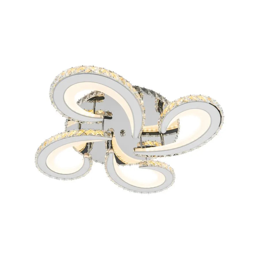 Lustra LED cu telecomanda si cristal VELEN RGB 138W, 4 Elemente, lumina Rece/Calda/Neutra, Dimabila, Crom Lucios