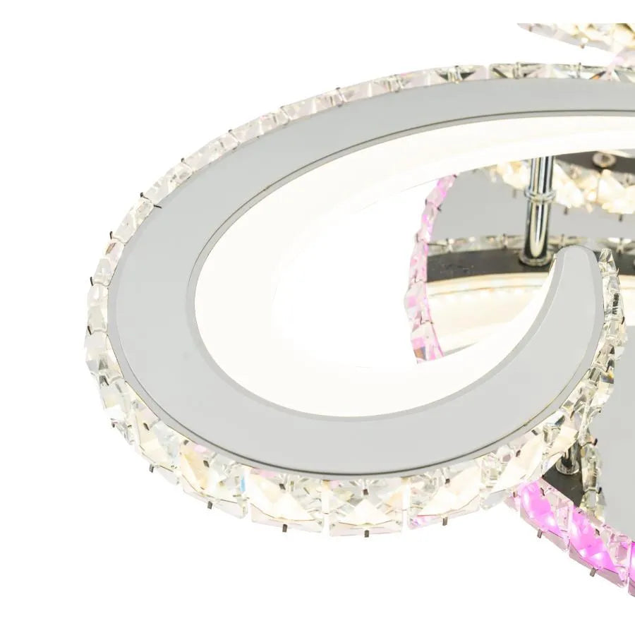 Lustra LED cu telecomanda si cristal VELEN RGB 138W, 4 Elemente, lumina Rece/Calda/Neutra, Dimabila, Crom Lucios
