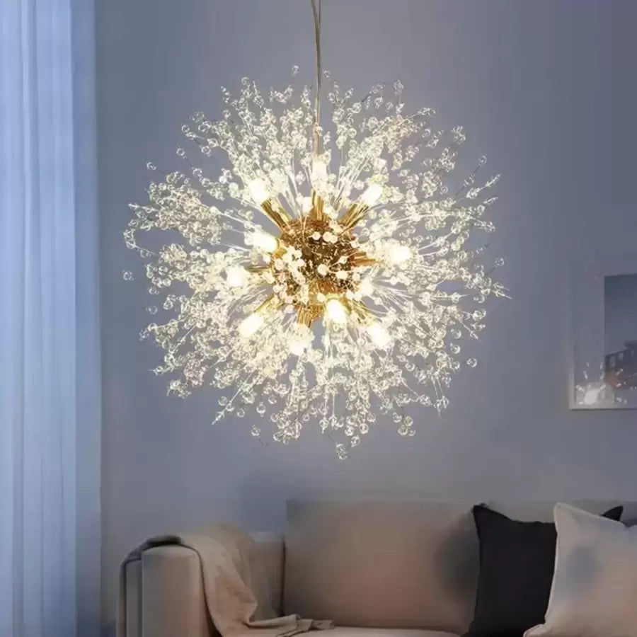 Candelabru Cristal Schönbrunn, 9x G9, Diametru 50 cm, Auriu Lucios, Inaltime Reglabila