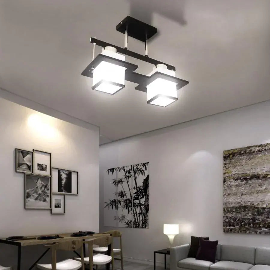 Classic Aramis Chandelier with Wood Square Shade 2X E27 Grey Black, imaginea 1