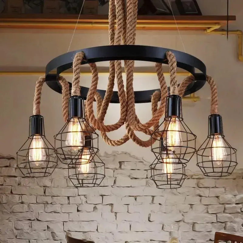 Andy Chandelier 6x E27 Metal and Brown Glass