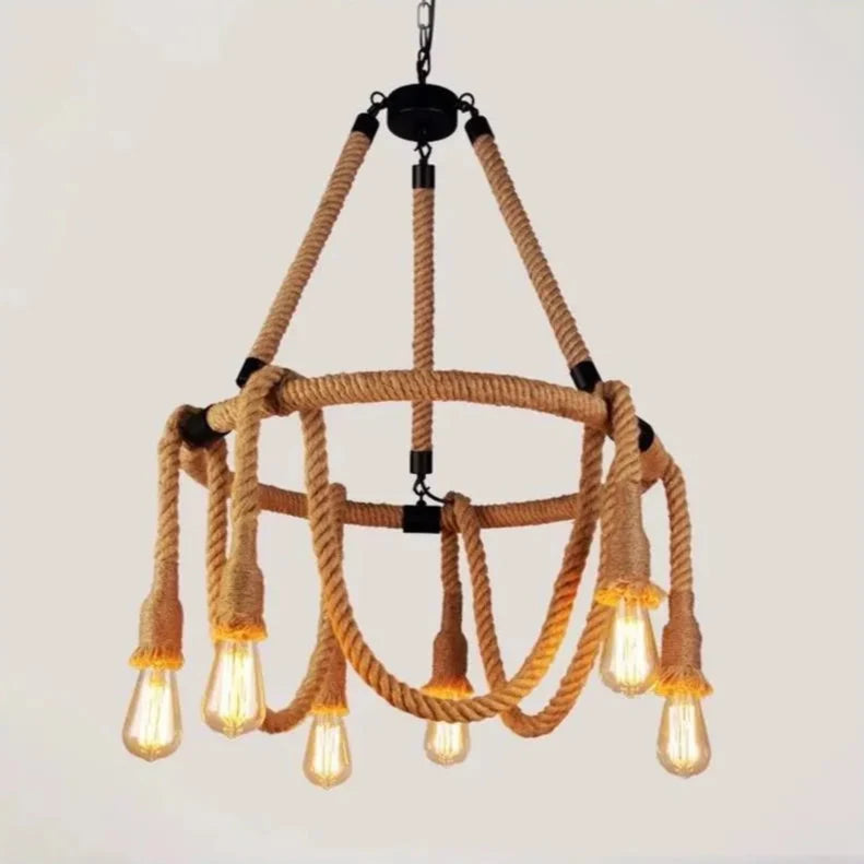 Lustra Snuri Rustic 6x E27 Circulara Franghie Suspendata