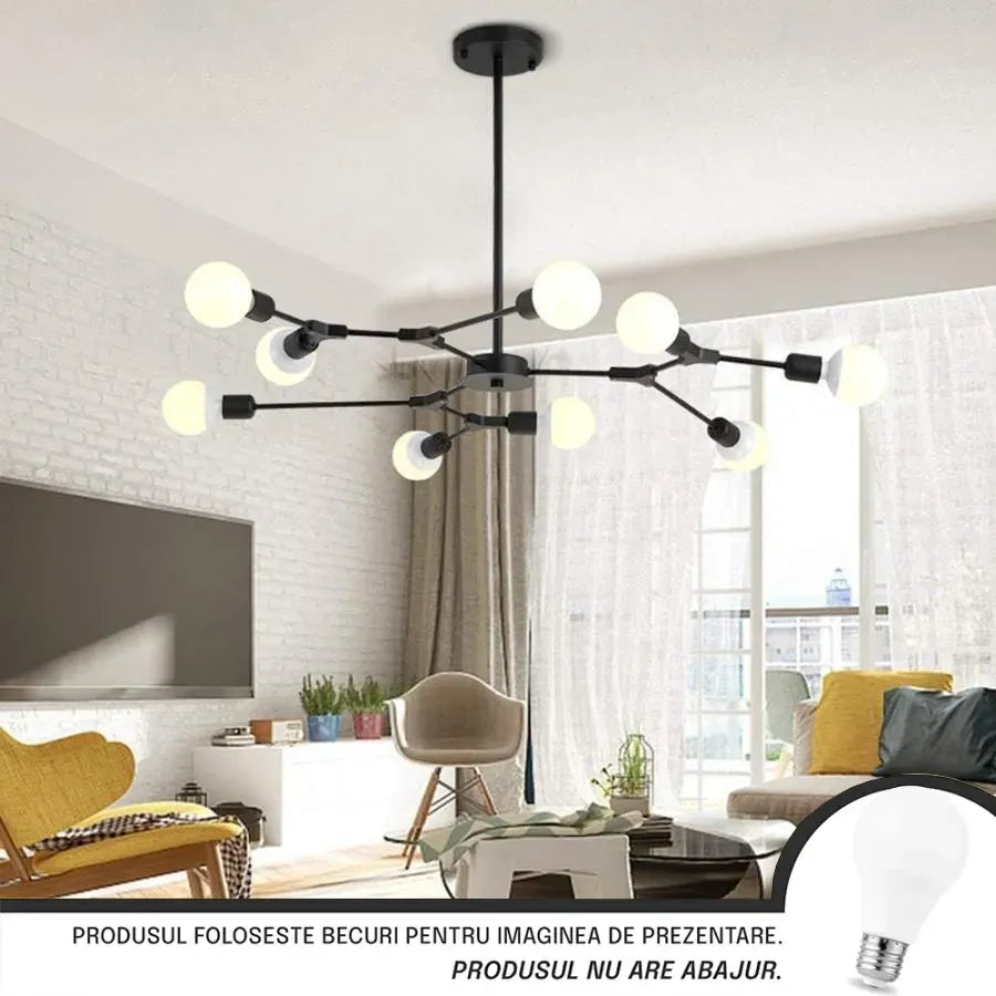 Lustra Architek Nona, 9x E27, Negru, Metal, imaginea 1
