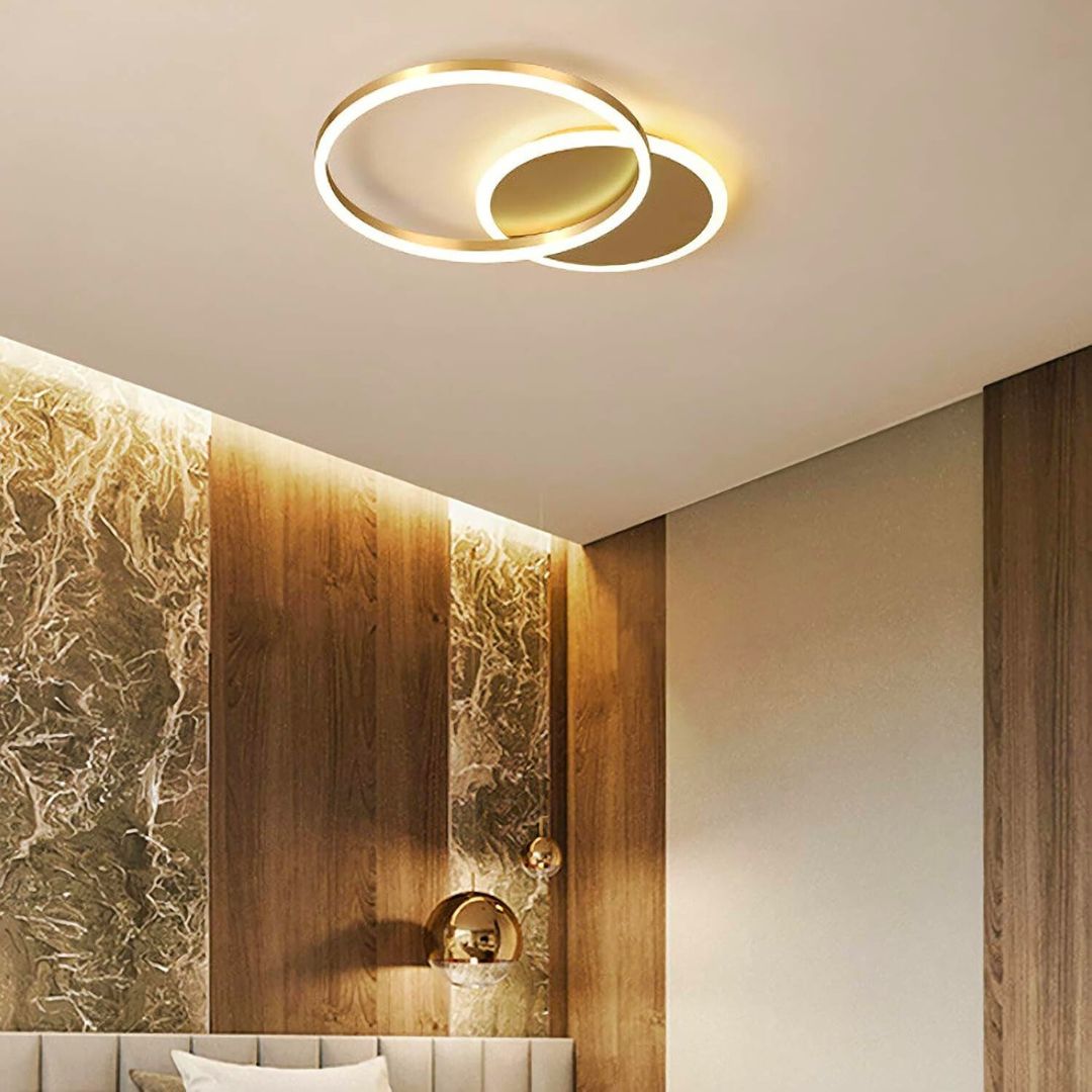 RINOVA 47W LED Chandelier with Remote Control, 2 Rings, Cool/Warm/Neutral Light, Dimmable, Glossy Gold, imaginea 4
