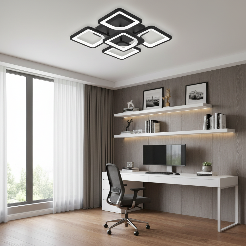 LED luster s diaľkovým ovládačom ZOE 65 W, 5 štvorcov, studené/cieple/neutrálne svetlo, dimovateľný, čierny, imaginea 6