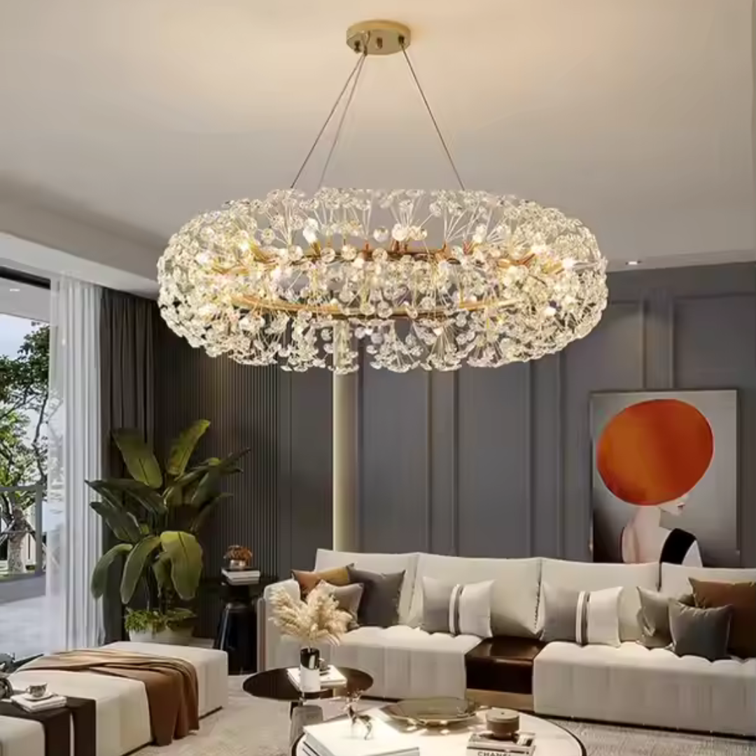 Candelabru Cristal SEGOVIA Magno 12x E14, Diametru 60cm, Auriu Lucios, Inaltime Reglabila