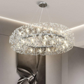 Candelabru Cristal KHUJAND 12x G9, Diametru 60cm, Argintiu Lucios, Inaltime Reglabila